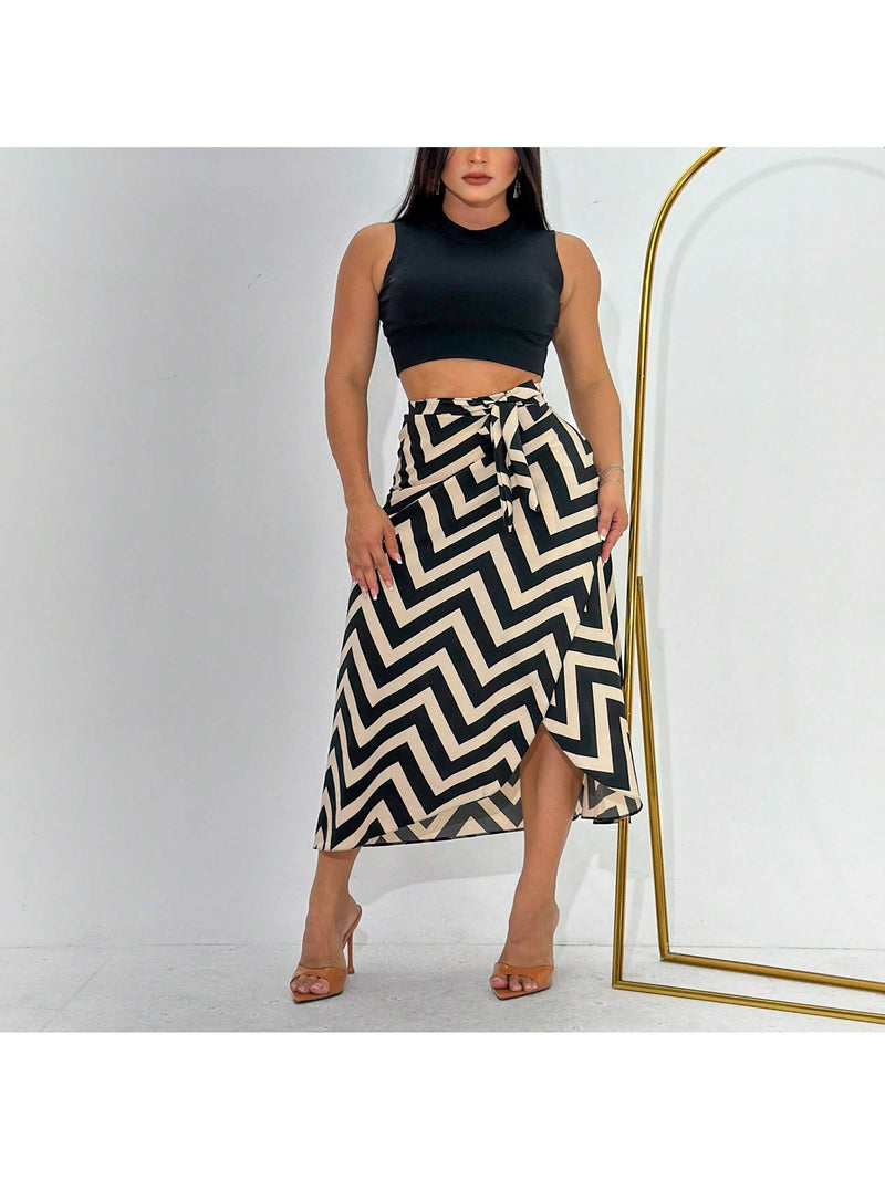 Saia Envelope Estampada Feminino Forrada Zig Zag Transpassada Poa