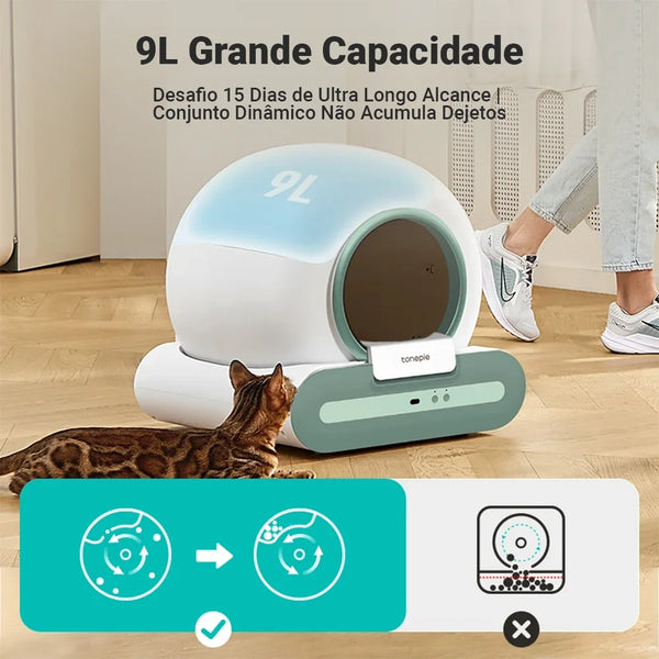 Newpet Caixa de areia para gatos automática e inteligente com limpeza automática Bandeja de areia para gatos com controle de aplicativo 65L Arenero Gato desodorizador iônico