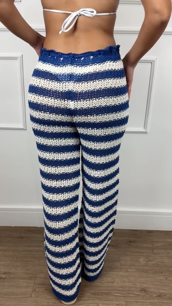 Calça Saida De Praia Listrada Crochê Tricot Feminina Modinha Moda Verão 2025