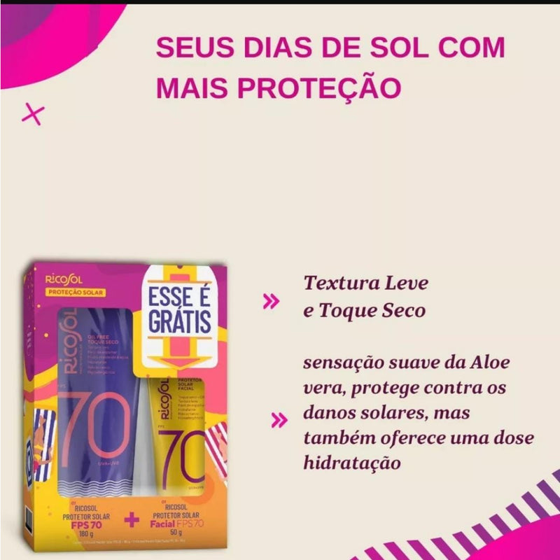 Protetor Solar Corpo & Rosto Fps 70 Kit Promocional Ricosol