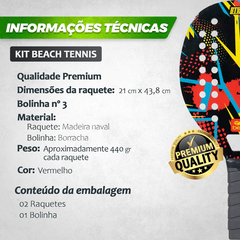 Kit 2 Raquete de Beach Tennis Praia Com Bolinha Original