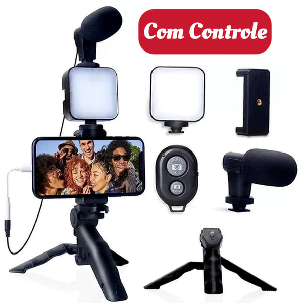 Tripé Estabilizador de Mão kit 5 em 1 gimbal Microfone Celular Gravação De Vídeo