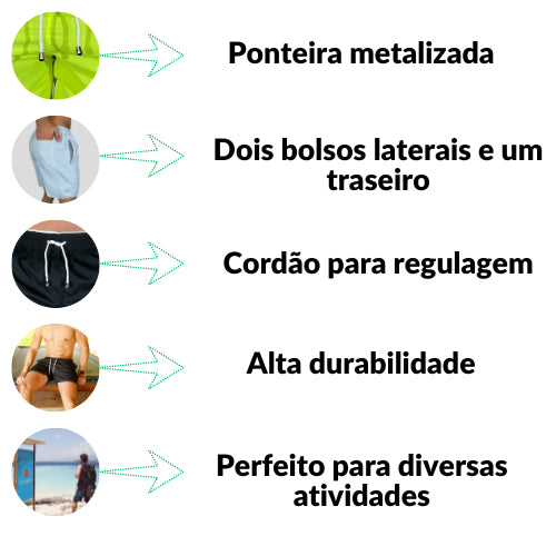 Kit 5 Bermudas Masculinas 3 Bolsos Com Elástico Com Amarração Para Praia e Piscina Verão 2025