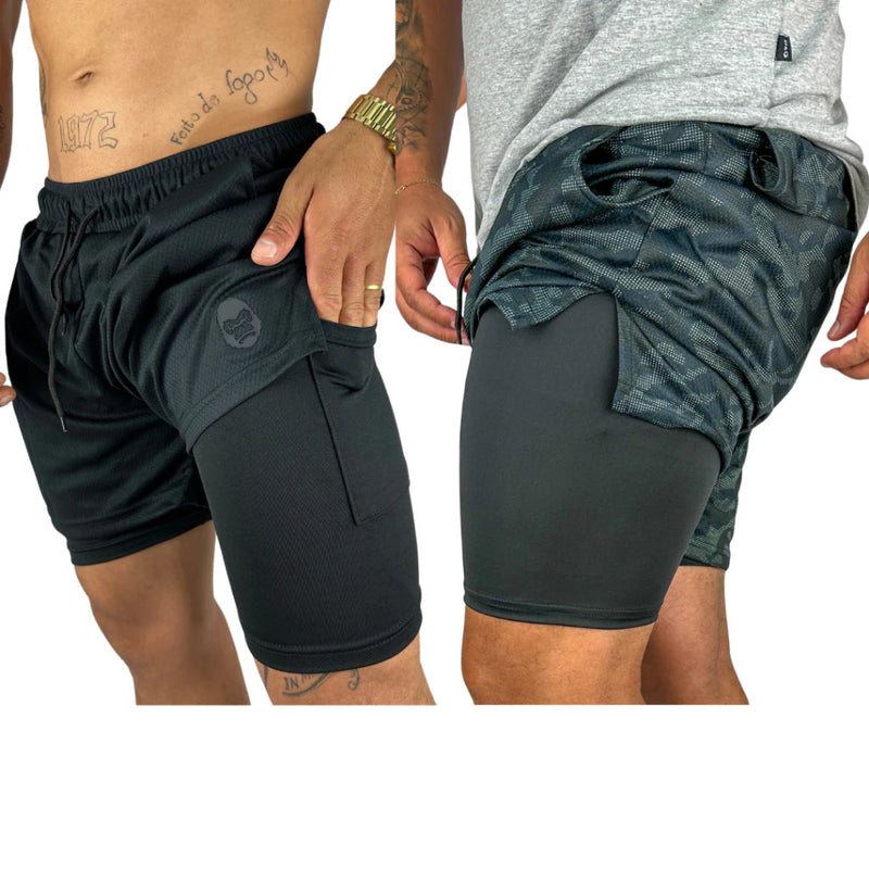 Kit com 2 Shorts GymMax - 2 em 1 Academia