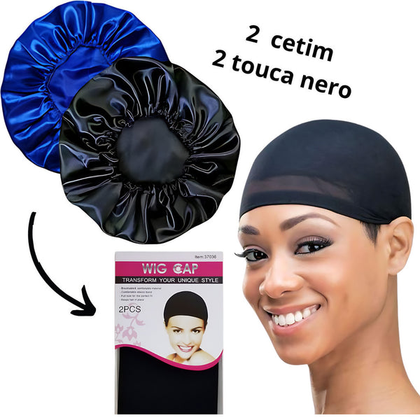 Kit 2 Toucas de nero + 2 Touca de cetim Antifrizz Day After